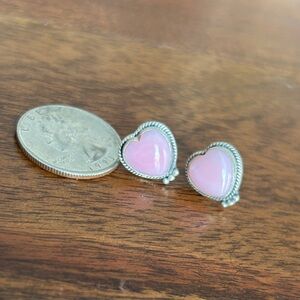 Heart-Shaped Pink Conch Sterling Silver Earrings